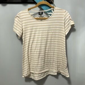 Bobeau tan/cream stripe lace back short sleeve tshirt trapeze shape medium